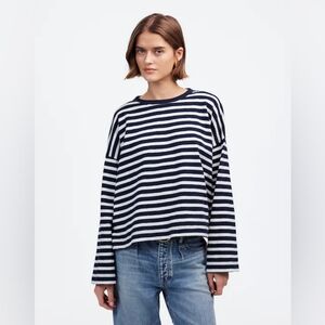 MADEWELL XXS NAVY WHITE Easy Crewneck Long-Sleeve Tee